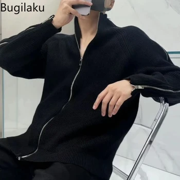 Bugilaku Пролет и есен 2023, Нов Корейски Пуловер с метален цип, жилетка, Мъжки ежедневното универсално палто