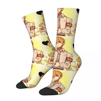 Jibaku Shounen/ жълти зимни чорапи Унисекс модел аниме, свързани в тоалетната, Колоездене щастливи чорапи, уличен стил, луд чорап