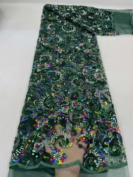 Висококачествена тежка лейси плат, Нигерийски тюл, бродерия на мъниста, с тръба, пайетки, занаятчийско шиене, банкет рокля, 5 ярда на едро Bpodq