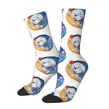 Зимни Чорапи Унисекс от аниме Chibi Sleeping Gawr Gura Hololive, Улични Щастливи Чорапи, Уличен Стил, Луд Чорап