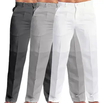 Мъжки дишащи панталони, мъжки памук, ленени панталони, Стилни мъжки панталони, панталони средна засаждане с ширинкой с цип за градинска дрехи