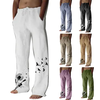 Мъжки Ежедневни Ежедневни Свободни Памук, ленени обикновена панталони с завязками на талията, Топли удобни чорапи-зайчета с