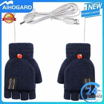 1-8 бр., 1 чифт зимни ръкавици с електрически нагревател, USB-захранване, Ръкавици с един пръст на половината от палеца, Унисекс, Мек памучен двустранен ръка
