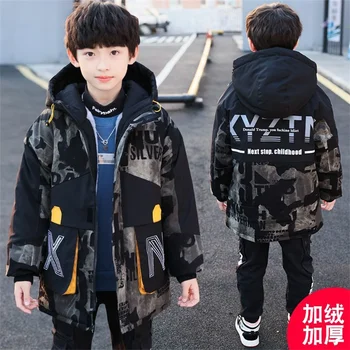 2023 Детско Ново Зимно палто с качулка За момчета, с Надпис, Памучен Плюс Кадифе Плътна Топло яке За Деца, палто за момчета от 2 до 10 години