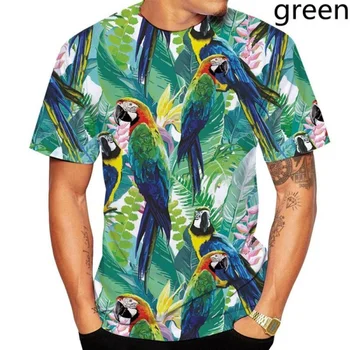 2023 Летни Мъжки Ежедневни тениски с 3D принтом Папагал, и цвете, риза в стил хип-хоп, стръмни върхове, тениска