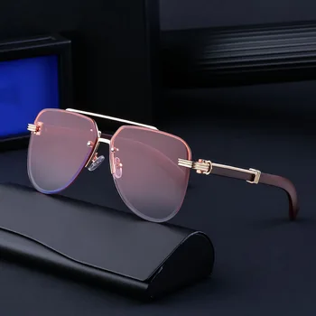 2024, Луксозен Брендовый дизайн, Мъжки Елегантни слънчеви очила в стил пилот Без рамки, с дървени дужками, Дамска мода, Огледало в големи рамки, Слънчеви очила