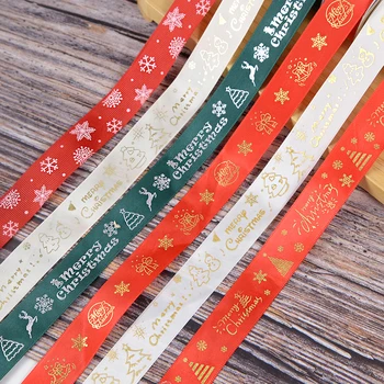 25 мм Коледна лента Златен/сребърен цвят с принтом елхи и снежинки, панделки за украса на Коледно опаковане на подаръци, изделия ръчна изработка