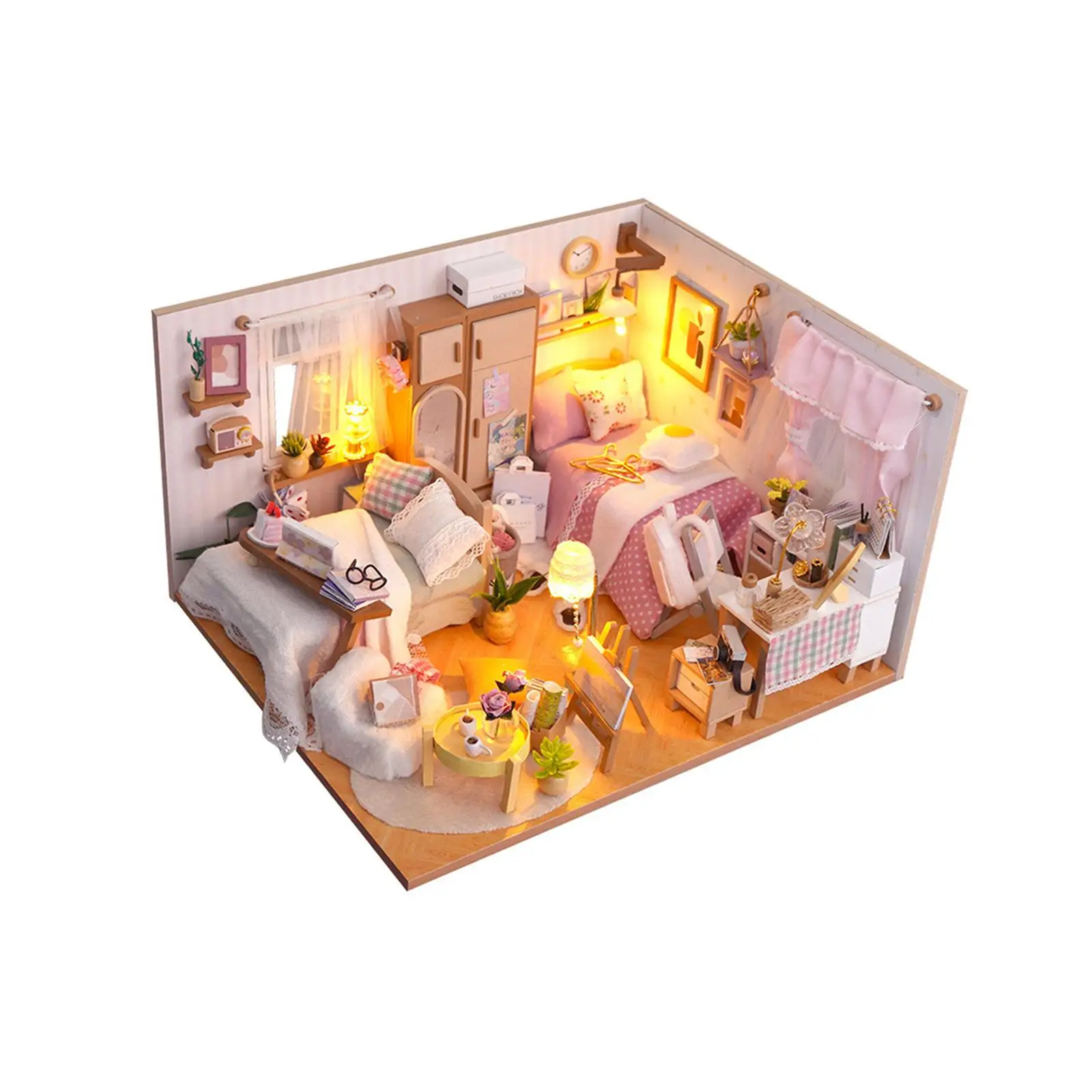 Направи си САМ Миниатюрни Дървени комплекти за куклена къща за деца и възрастни с подсветка е Идеален подарък Развитие на Модерна Играчка стая Кутия Модел куклена къща