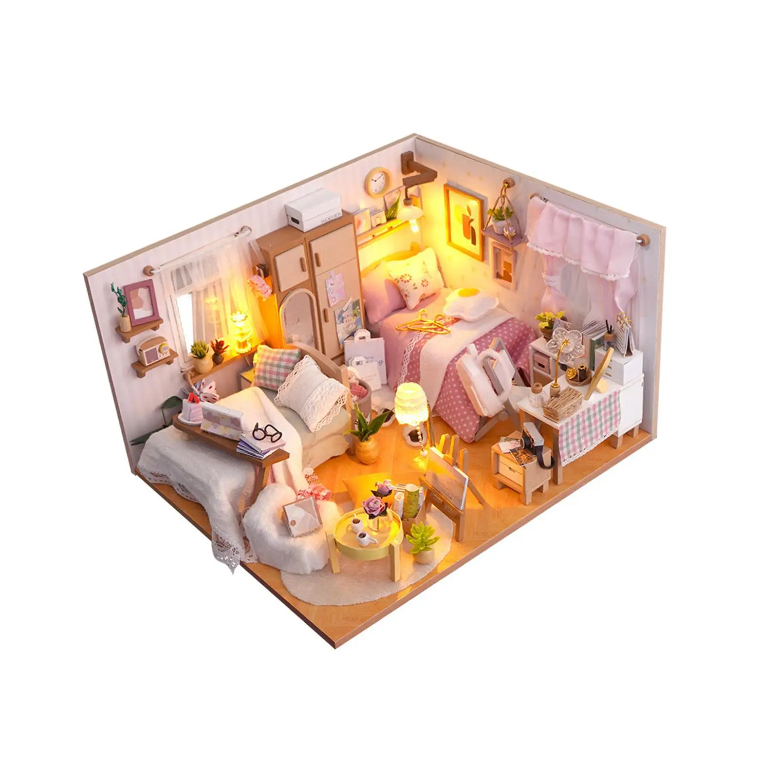 Направи си САМ Миниатюрни Дървени комплекти за куклена къща за деца и възрастни с подсветка е Идеален подарък Развитие на Модерна Играчка стая Кутия Модел куклена къща