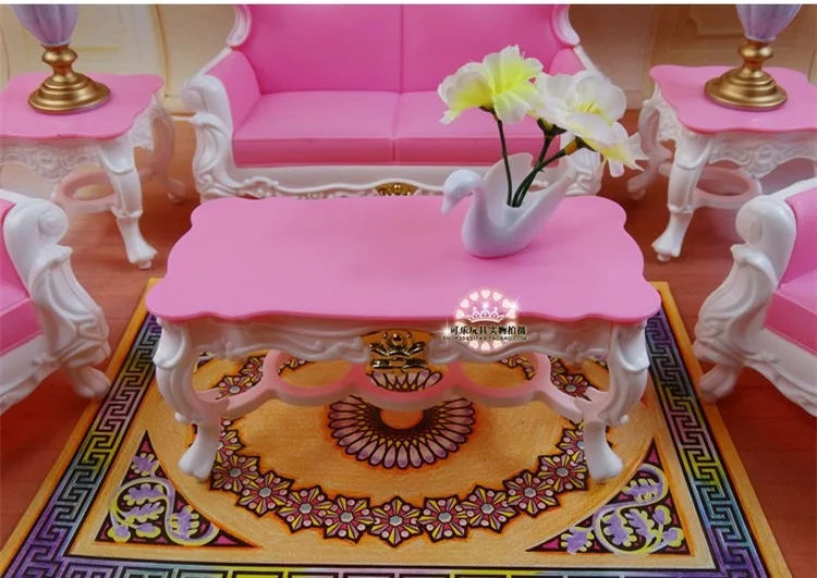 Мебели за хола диван масичка за кафе лампа аксесоари пластмасов Игра комплект за кукла Барби 1/6 30 см играчки, подарък за рожден ден за Момиче