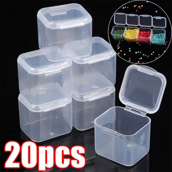 5-20 парчета Мини куб Прозрачна кутия DIY мъниста Контейнер за съхранение на Бижута Калъф Квадратна пластмасова бутон Опаковка за дизайн на ноктите, Лаптоп, Органайзер