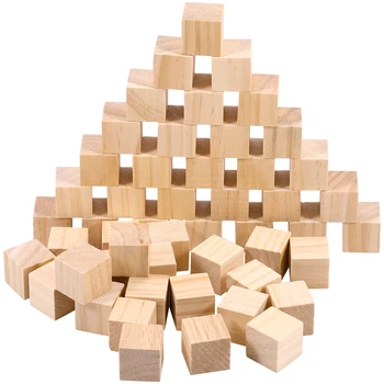 50 бр. Дървени блокове за diy, Квадратни блокове от борова дървесина, 1 Инча, Непълни Дървени Кубчета за diy, Натурални Дървени блокчета, Дървени кубчета за