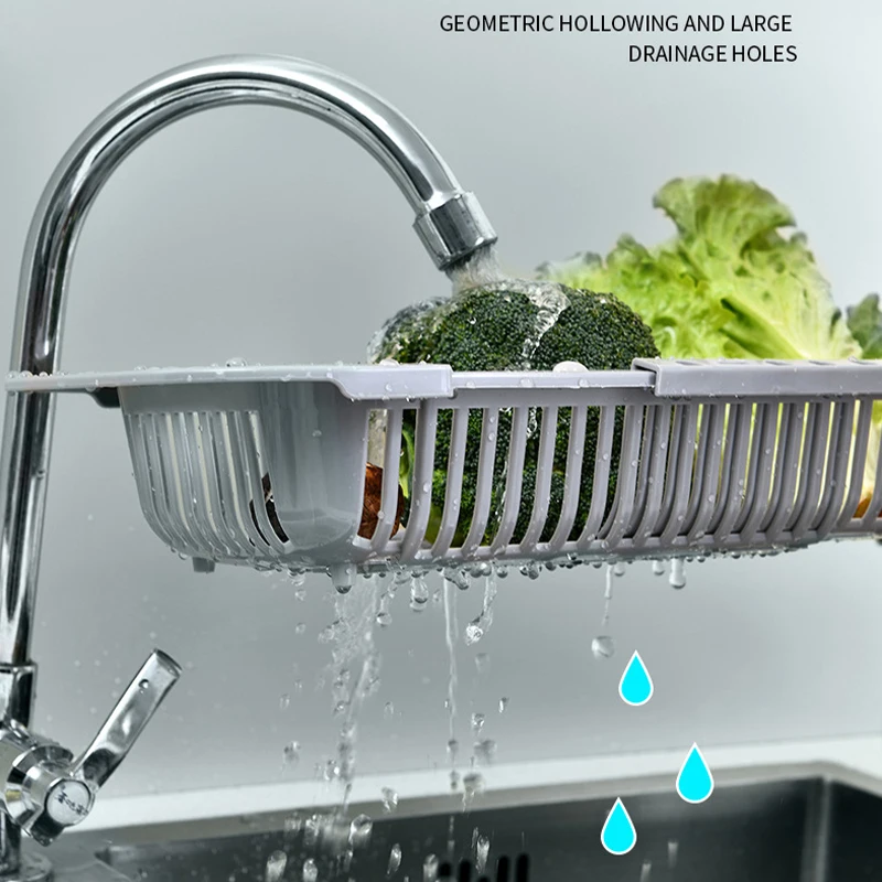 Титуляр гъба за кухненския сапун Регулируема Кошница За измиване на плодове И зеленчуци на Телескопични Мивка За Източване на Водата с Кухненски Органайзер за съхранение