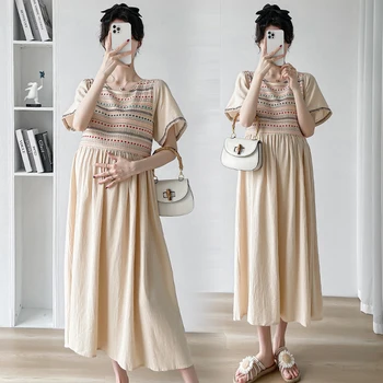 609 # Лятото Винтажное рокля в стил мозайка с бродерия за бременни, Елегантни широки дрехи за бременни, Ежедневни облекла за бременни