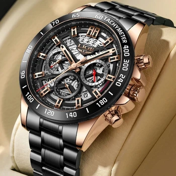 LIGE Нови мъжки ежедневни спортни часовници, най-добрата марка за Луксозни Водоустойчив часовник с хронограф дата, Кварцов ръчен часовник от неръждаема стомана за мъже