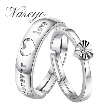 Nareyo, Мъжки и женски открито трупно пръстен от сребро 925 проба, Модно бижу пръстен с диаманти, Регулируем Размер, романтичен подарък