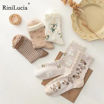 RiniLucia, 5 чифта/лот, чорапи за малки деца, есенно-зимни Чорапи в клетка с цветен модел, Чорапи за малки момичета, Аксесоари за детски дрехи