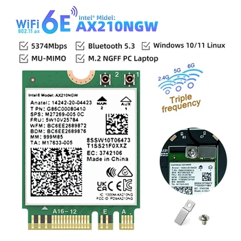 WiFi 6E за Intel AX210 Bluetooth 5,3 М. 2 Безжична карта AX210NGW 2,4 Ghz И 5 Ghz И 6 Ghz 5374 Mbps, 802.11 ax Wifi 6 Адаптер За преносими КОМПЮТРИ