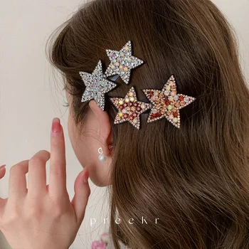 Y2K Нови Фиби за коса с кристали, и звездите, Щипки за коса с геометрични побрякушками, Странични шипове, Сладък корейски женски Аксесоари за коса за момиченца