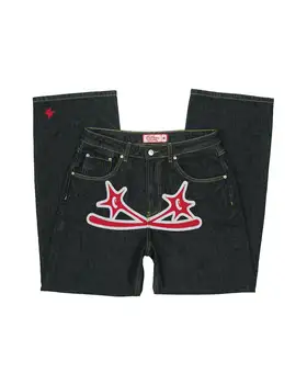 Y2K Хип-хоп, готически дънки, улични мъжки и женски Нови Свободни дънки в стил Рок, панталони Harajuku, Ежедневни Свободни черни дънкови панталони, градинска облекло