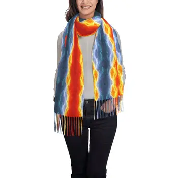 Абстрактен Женски шал с огън и лед, Зимни шал и кърпа с пискюли, жена