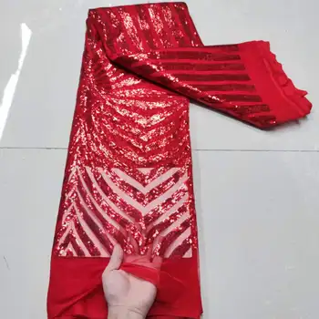 Африканска Мрежа Лейси кърпа с червени Пайети 2023, Висококачествена Дантела, Френски Тюл, Лейси плат, Нигерийски Дантелени платове За булчински партита