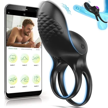 Вибрираща халка за пениса, Секс играчки за мъже Bluetooth APP Control Вибратор с Пръстен за пенис с забавяне на еякулацията Секс-играчки за възрастни 18