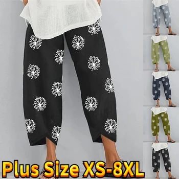 Дамски ежедневни панталони от телешка кожа, Дамски градинска облекло Дишащи плажни панталони Летни дамски зреещи от китайския памук XS-8XL