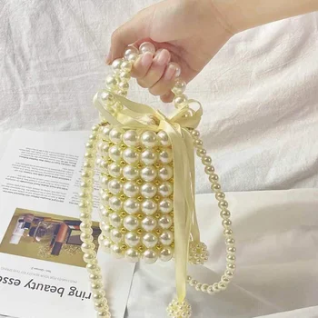 Дамски Малка чанта-тоут, изтъкани от перли чанта през рамо за жени, портфейл, чанта, Дамска Плажна чанта от съвсем малък