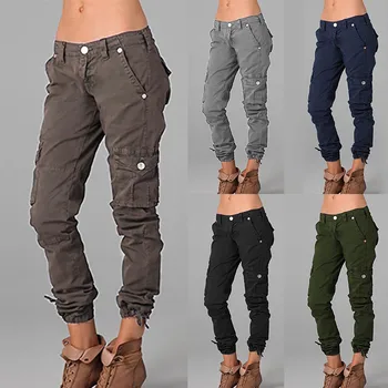Дамски обикновена тела, ежедневни панталони с джобове с цип, дамски панталони-карго, дамски панталони за джогинг