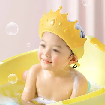 Детска шапка за душ, Водоустойчив шапчица с шампоан за детската душа, за защита на ушите, очите за момичета и Момчета, Регулируема Силиконова короната за къпане