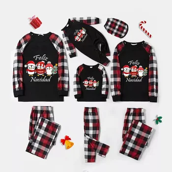 Едни и същи Коледни Семейни пижама на Изключителен дизайн С три Пингвини Feliz Навидад, Черно Пижамный комплект