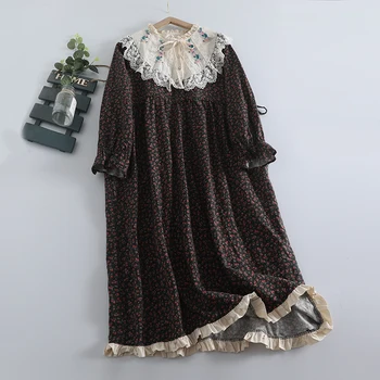 Есен нова рокля свързани с кръгла яка и дълги ръкави, Свободно рокля midi