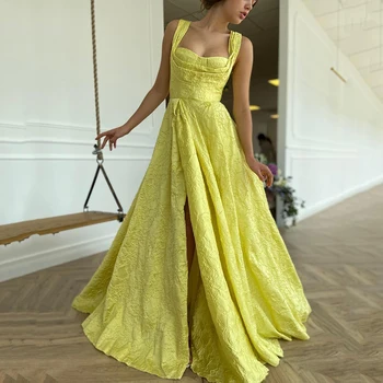 Жълти Рокли за Бала С Квадратна деколте без ръкави Вечерна рокля По поръчка Robe De Mariée стрелка с форма на Струята