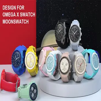 Извита мек силиконов каучук, без разлика за часовници Омега X Swatch Moonswatch Speedmaster, 20 мм, взаимозаменяеми каишка за часовник за мъже и жени