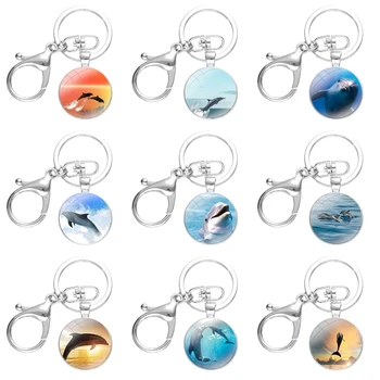 Ключодържатели ръчно изработени от стъкло, джанти с кабошонами, халки за ключове, Подскачащи Океански делфин, Модерен Cartoony Креативен дизайн
