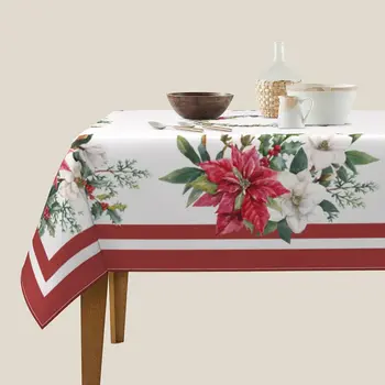 Коледна правоъгълна покривка с цвете коледна звезда, Интериор на кухненския плот, за Многократна употреба водоустойчив покривки за маса, Украса за сватбени партита