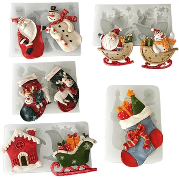 Коледни Чорапи с Дядо Коледа, Силиконови форми за бонбони, Снежен човек, Форми за печене на Кексчета, Форма за торта декорации от смола