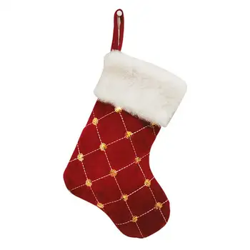 Коледни чорапи със златни пайети, Коледни чорапи с бели плюшем, Коледни чорапи със златни пайети, ръчно изработени, Пухкави за деца '
