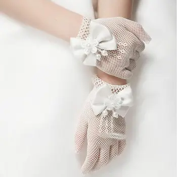 Къси ръкавици с мрежесто лък и Перли, Елегантни дамски Дантелени ръкавици за абитуриентски бал, Сватба бижута, Ръкавици, гривна в стил Лолита, за да проверите за cosplay