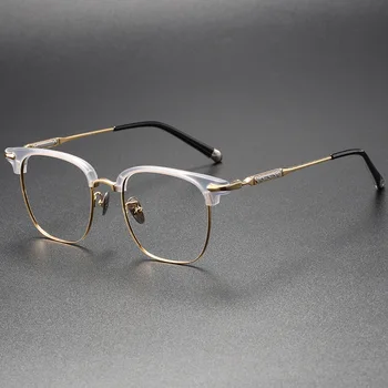 Луксозни маркови дизайнерски хромирани мъжки ацетатные очила в голяма квадратна рамка, женски извънгабаритни титанов оптични очила