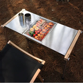 Маса за пикник на открито от неръждаема стомана, походный маса, Удобен сгъваем туристически маса, Многофункционални уреди за къмпинг