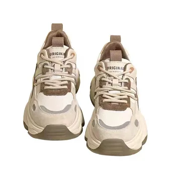 Масивни обувки, дамски ежедневни обувки, обувки на равна подметка, Реколта спортни обувки за почивка на дебела подметка, женски маратонки, маратонки за бягане