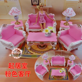 Мебели за хола диван масичка за кафе лампа аксесоари пластмасов Игра комплект за кукла Барби 1/6 30 см играчки, подарък за рожден ден за Момиче
