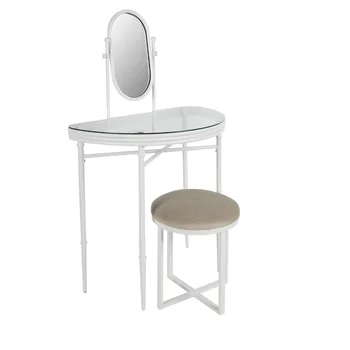 Метален тоалетка с огледало, бяло покритие, съвременната простота, стилно усещане за малък шкаф за съхранение, Вградена масичка за грим