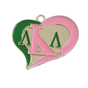 Метална емайл зелено розово лого на женското дружество сърцето чар гръцката азбука висулка направи си САМ