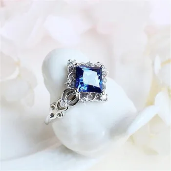 Модерен Квадратен пръстен със син кристал в стил Бохо за жени, Бижута за момичета, бижута сватба, подарък jz736
