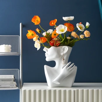 Модерна ваза за цветя, аксесоари за дома в хола, скулптура от смола, Луксозни саксии за растения в съвременен стил в изкуството, декоративни вази