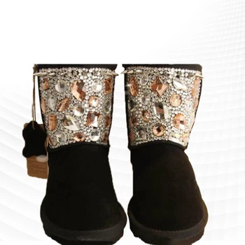 Модни неправилни кристали, трендови зимни обувки с нитове, удебелена топло нескользящая популярна дамски обувки, изработени от памук с кадифе за жени
