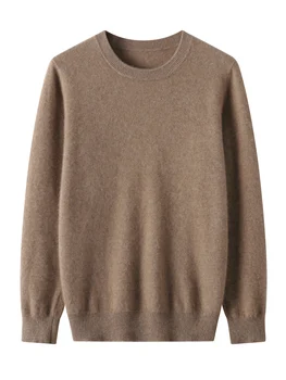 Мъжки пуловер от 100% чиста мериносова вълна, пуловер с кръгло деколте, Есен-зима, който запазва топлина, вълнен пуловер за мъжете, ежедневни възли меки върхове